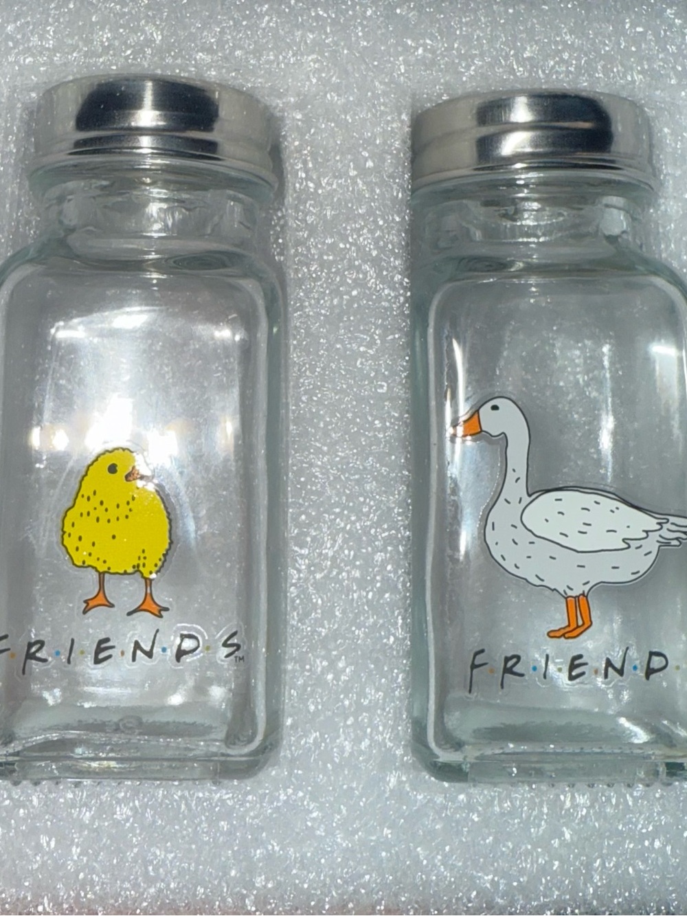 Friends the chick and the duck Glass salt & pepper shackers